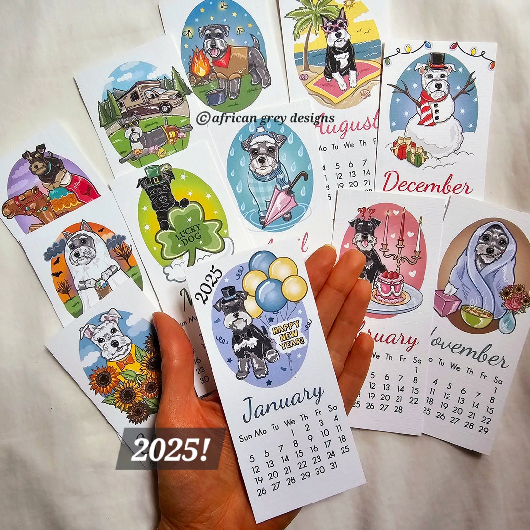 2025 Schnauzer Calendar Mini Desk Size Printed on Recycled Linen Paper