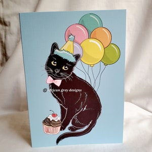 Black Cat &#39;n Balloons Greeting Card
