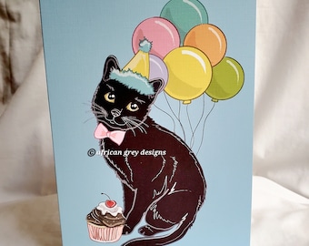 Black Cat 'n Balloons Greeting Card