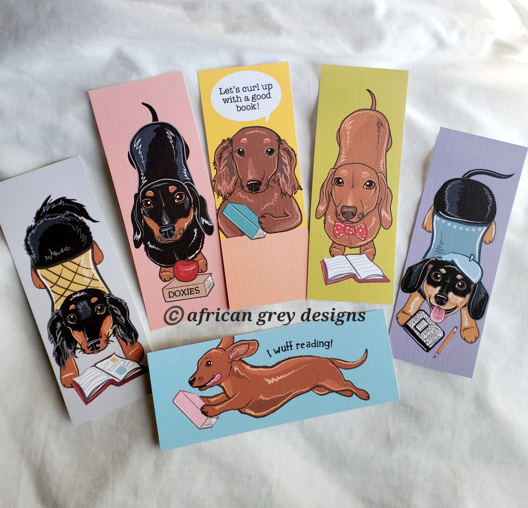 Dachshund Bookworm Bookmarks - Eco-friendly Set of 6 on Recycled Linen ...
