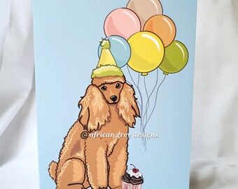 Poodle 'n Balloons Greeting Card - Apricot Poodle