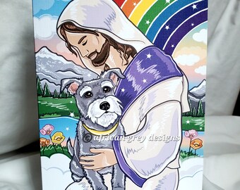 Schnauzer in Arms of Jesus Greeting Card