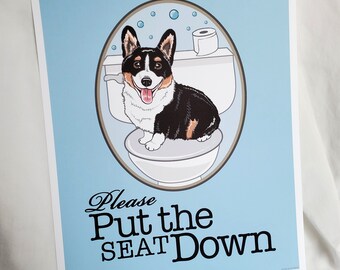 Put the Seat Down Tricolor Corgi - Eco-Friendly 8x10 Print on Linen Paper