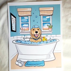Seaside Bath Yellow Labrador Retriever - Eco-Friendly 8x10 Print on Recycled Linen Paper