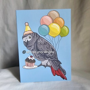 African Grey Parrot 'n Balloons Greeting Card