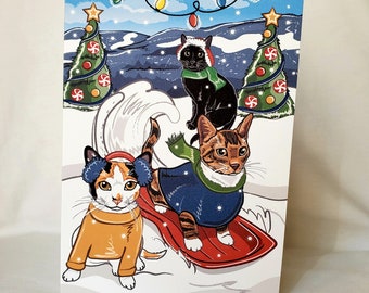 Sledding Cats Greeting Card