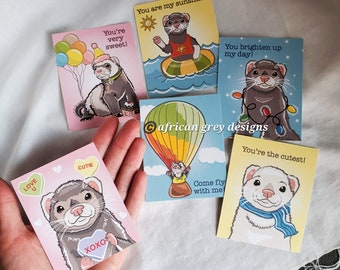 Ferret Valentines - Mini Eco-friendly Set of 6 Printed on Linen Paper