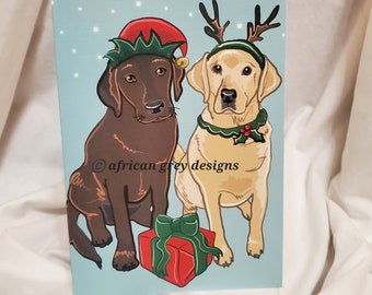 Christmas Labs - Greeting Card - Chocolate and Yellow