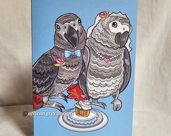 Wedding African Grey Parrots Greeting Card