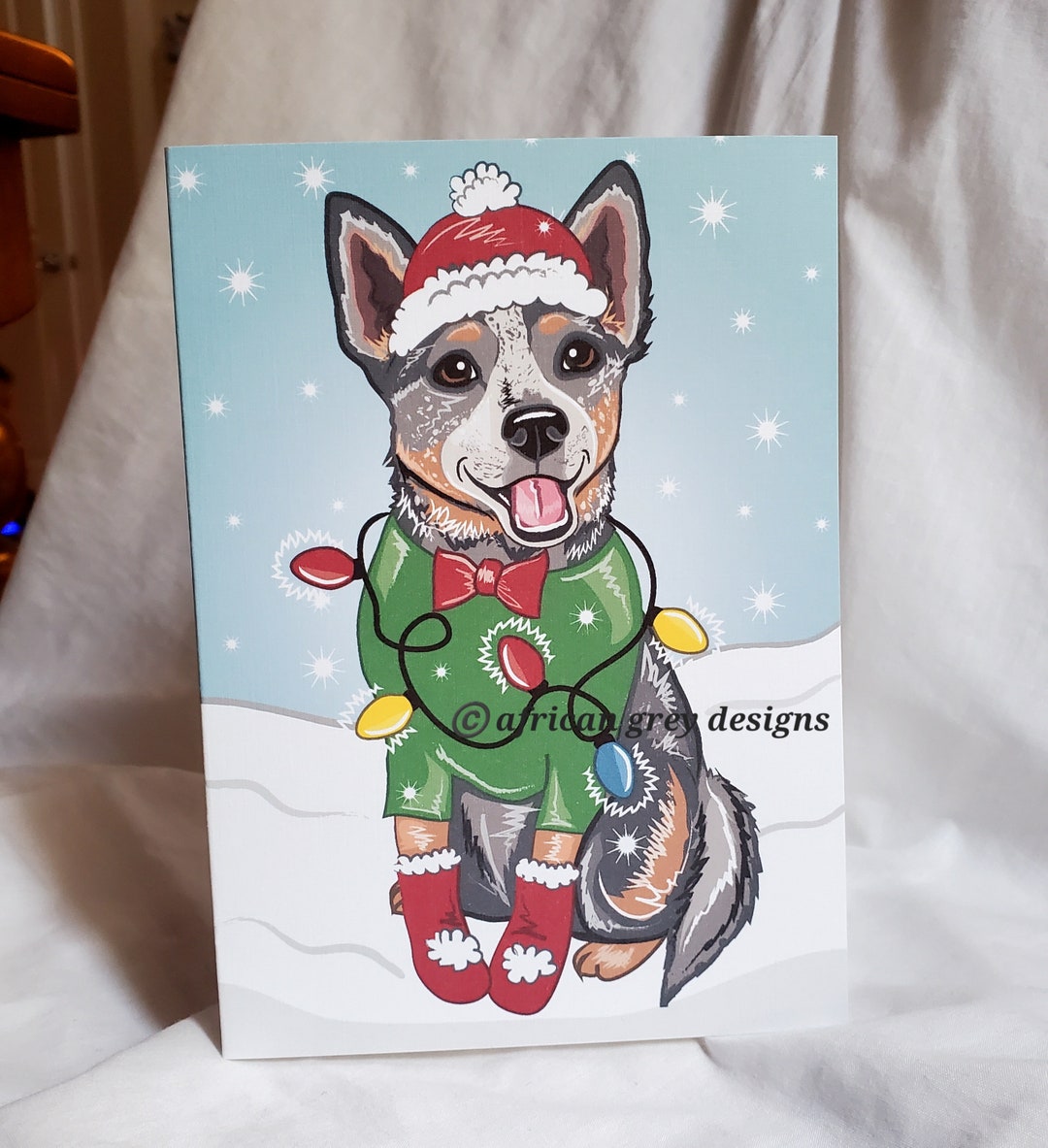 Christmas Lights Blue Heeler Greeting Card - Etsy