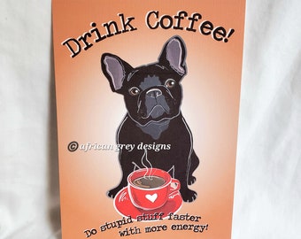 Coffee French Bulldog - 5x7 Eco-friendly Print on Linen Paper