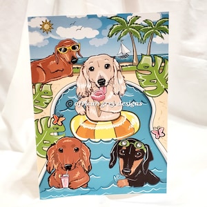 Pool Party Dachshunds Greeting Card