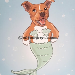 Mermaid Pit Bull Red Eco-Friendly 8x10 Print image 3