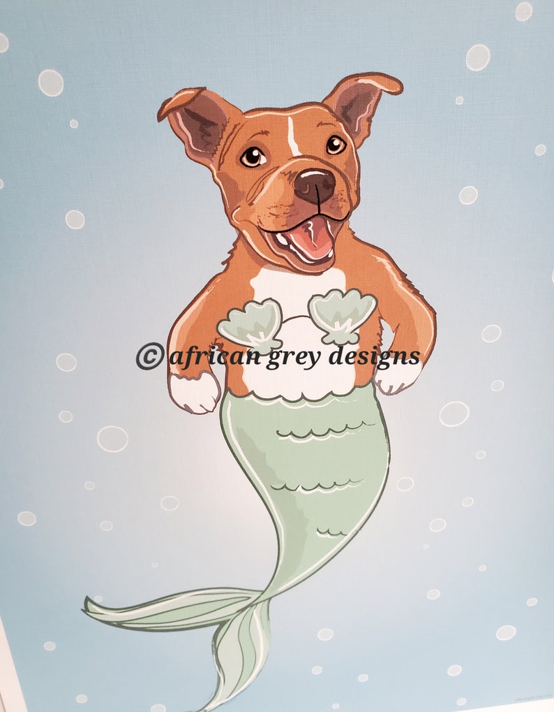 Mermaid Pit Bull Red Eco-Friendly 8x10 Print image 3