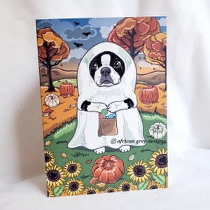 Boston Terrier Ghost Greeting Card - Halloween Card
