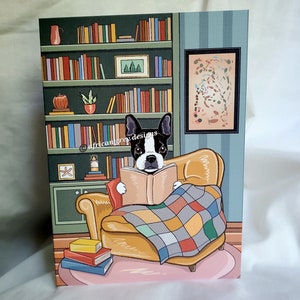 Boston Terrier Library Greeting Card