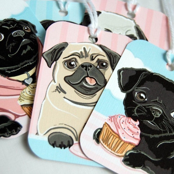 Cupcake Pug Gift Tags - Set of 5