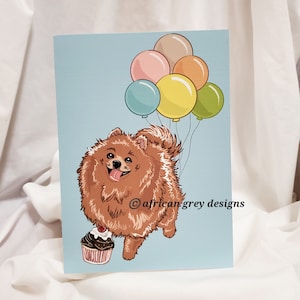 Pomeranian 'n Balloons Greeting Card