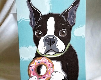 Boston Terrier Donut Greeting Card