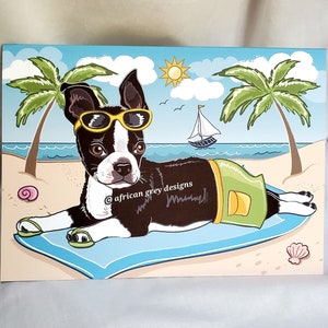 Beach Boston Terrier Greeting Card