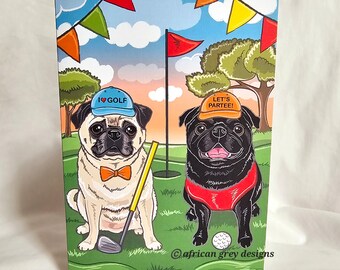 Golf Pugs Greeting Card