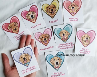 Golden Retriever Heart Valentines - Mini Eco-friendly Set of 9 - 2.5 x 3.25 Inches - Printed on Recycled Linen Paper