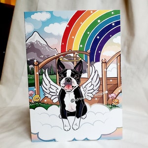 Rainbow Bridge Boston Terrier Angel Greeting Card