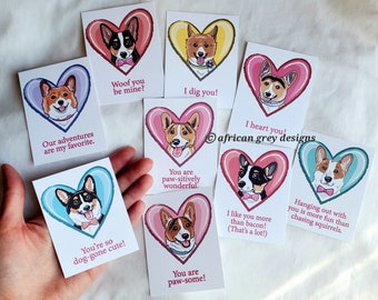 Corgi Heart Valentines - Mini Eco-friendly Set of 9 - 2.5 x 3.25 Inches - Printed on Recycled Linen Paper