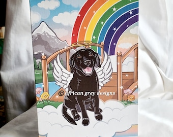 Rainbow Bridge Black Lab Angel Greeting Card