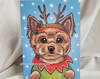 Reindeer Yorkie Greeting Card