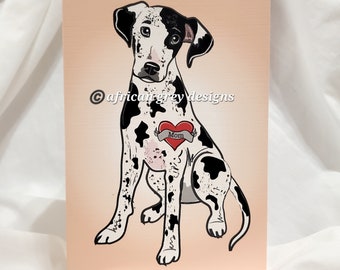 Custom Great Dane Tattoo Greeting Card - Harlequin Great Dane