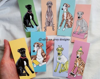 Mini Greyhound Bookmarks - Eco-friendly Set of 8 - Printed on Recycled Linen Paper