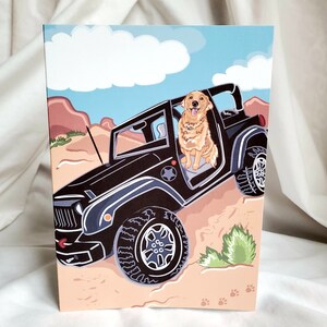 Offroad Golden Retriever Greeting Card - Black Paint Color