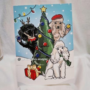 Christmas Tree Poodles Greeting Card