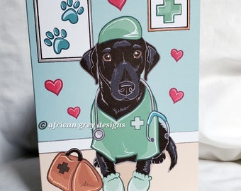 Dr. Black Lab Greeting Card - Doctor or Veterinary Card