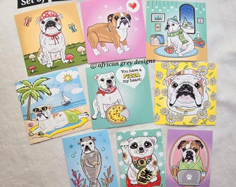 English Bulldog Sticker Collection - Set of 9 Stickers - Matte Finish