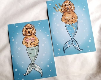 Goldendoodle Mermaid Prints - 5x7 Eco-friendly Pair - Labradoodle