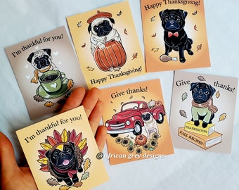 Pug Thanksgiving Valentines - Mini Eco-friendly Set of 6