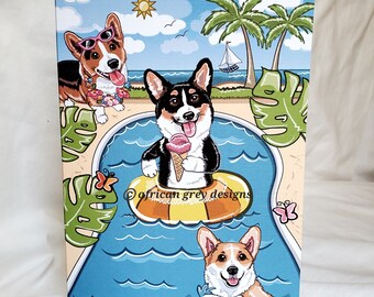 Pool Party Corgis Greeting Card