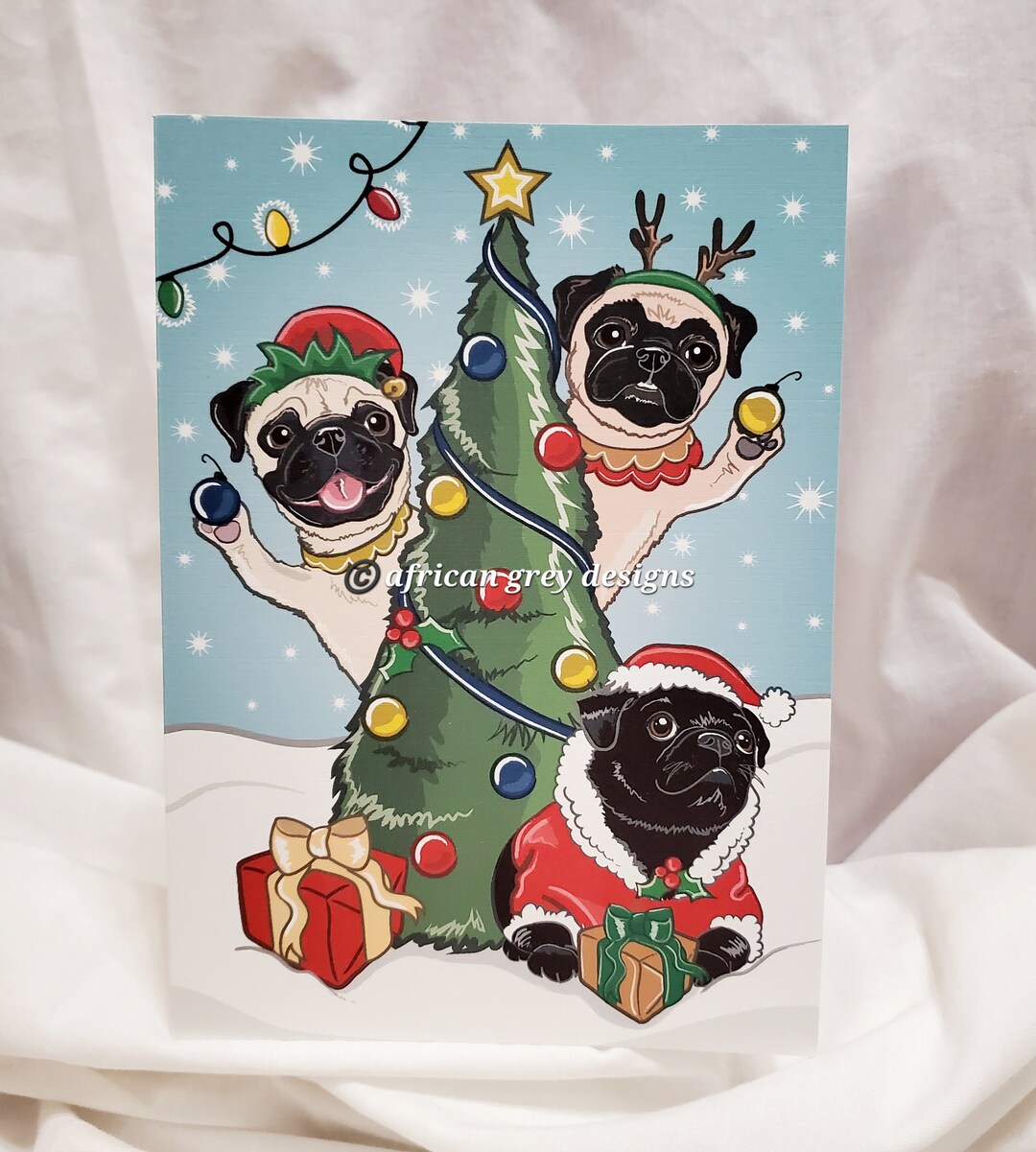 Christmas Tree Pugs Greeting Card - Etsy