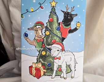 Christmas Tree Goats Greeting Card