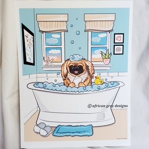 Seaside Bath Pekingese - Eco-Friendly 8x10 Print on Recycled Linen Paper