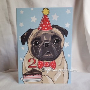 Custom Birthday Pug Greeting Card Customize with Your Candle Number afbeelding 4