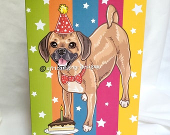 Puggle Rainbow Birthday Greeting Card