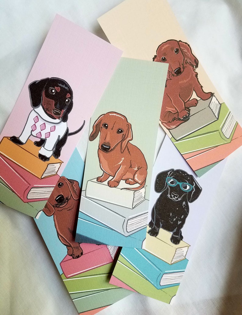 Dachshunds on Books Bookmarks Eco-friendly Set of 5 | Etsy