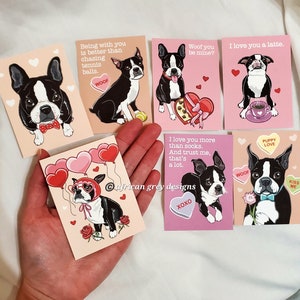 Boston Terrier Valentines - Pinks and Purples - Mini Eco-friendly Set of 7