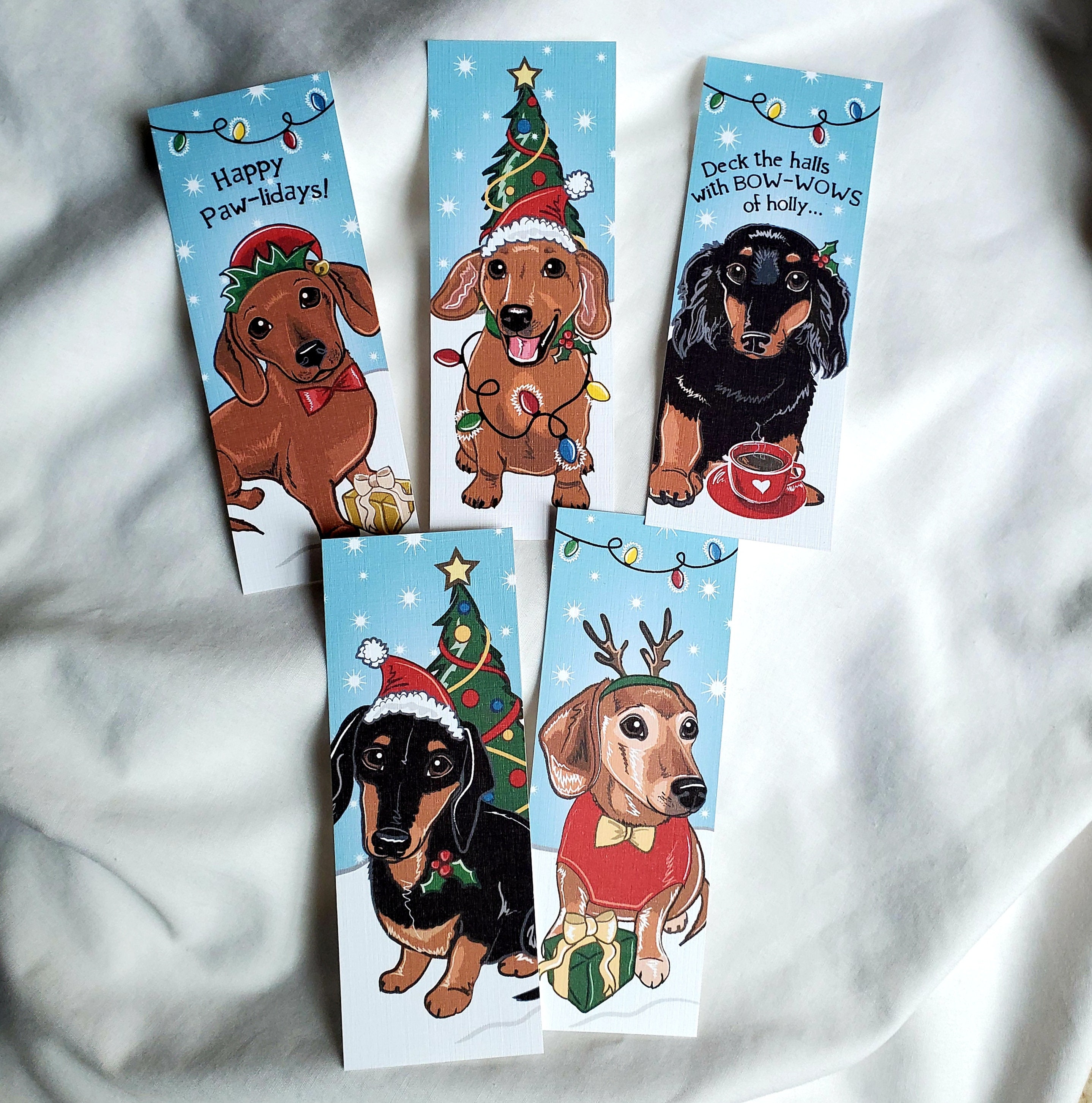 Christmas Dachshund Bookmarks Eco-friendly Set of 5 | Etsy