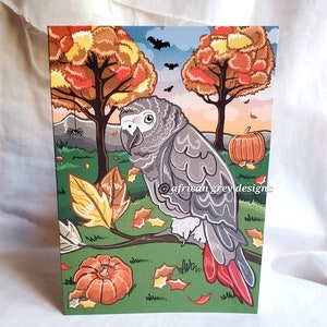 African Grey Parrot Pumpkin Patch Greeting Card