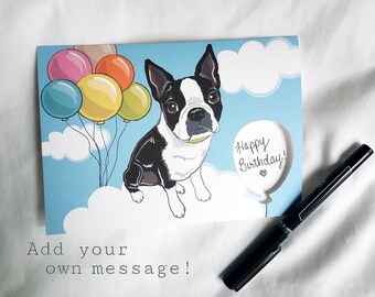 Balloon Boston Terrier - Balloon Cutout - Greeting Card