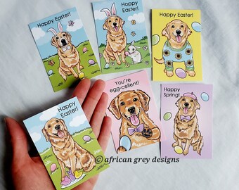 Easter Golden Retriever Valentines - Mini Eco-friendly Set of 6 Printed on Recycled Linen Paper